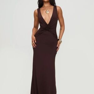 Frederica Plunge Maxi Dress Chocolate
